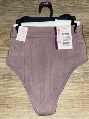 Three-Pack Ribbed Thong Panties - Mauve, White & Navy